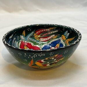 Vintage Handmade Ceramic Trinket Bowl Turkish Colorful Detailed